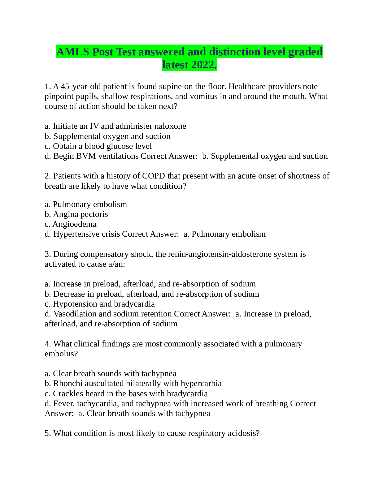 Preview image for AMLS Post Test answered and distinction level graded latest 2022.